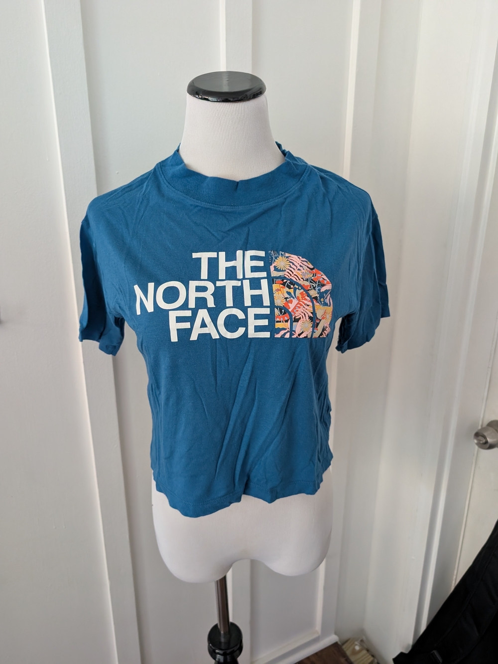 The North Face Teal Short-Sleeve Logo Tee with Floral Accent